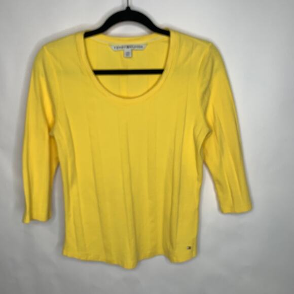 Tommy Hilfiger Yellow Ribbed T Shirt Sz Large 1/2  Sleeve - Picture 5 of 8